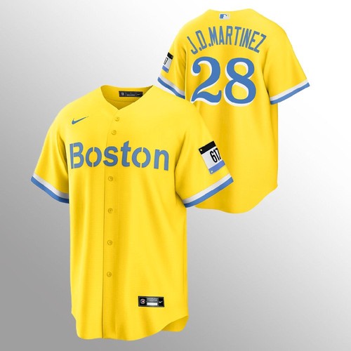 Men's Boston Red Sox #28 J.D. Martinez Gold 2021 City Connect Stitched Baseball Jersey
